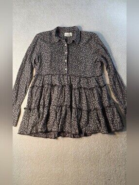 Denim & Supply Brown Floral Tiered Babydoll Blouse Romantic Cottagecore M